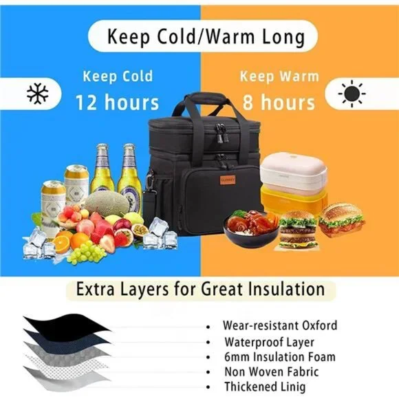 Expandable Insulated Large Lunch Box, Double Deck Heavy Duty Durable Lunch Bag - Picture 5 of 7